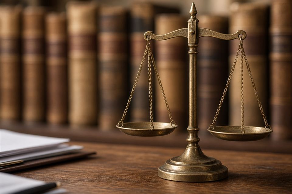 Весы правосудия на рабочем столе